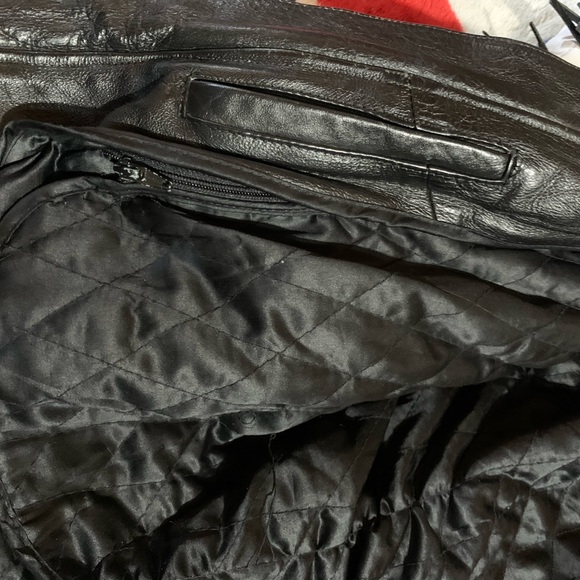 EXTREMELY HEAVY BULL SKIN Black Leather Jacket with Red Suede Roses as Accents - Picture 12 of 16